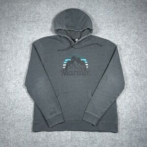 Marmot Pullover Hoodie Men's Size XL Grey Retro Marmot Mountain Graphic Hiking